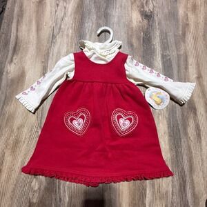 Vintage All Mine Jumper Dress Set Red Heart Fleece Storybook 3/6M